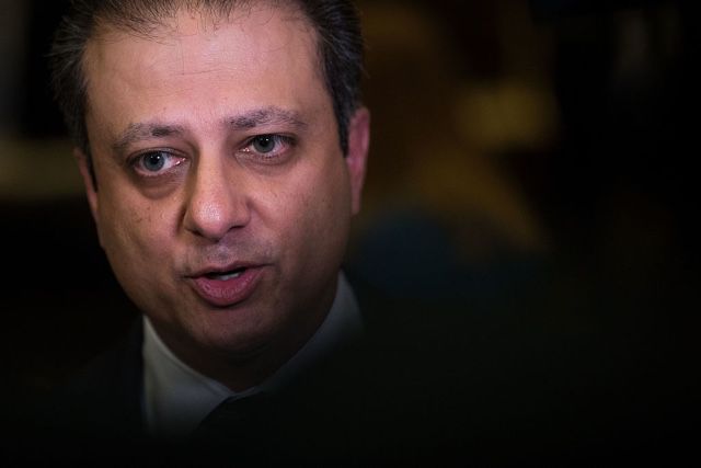 Preet Bharara speaking to reporters after meeting with then President-elect Trump in 2016